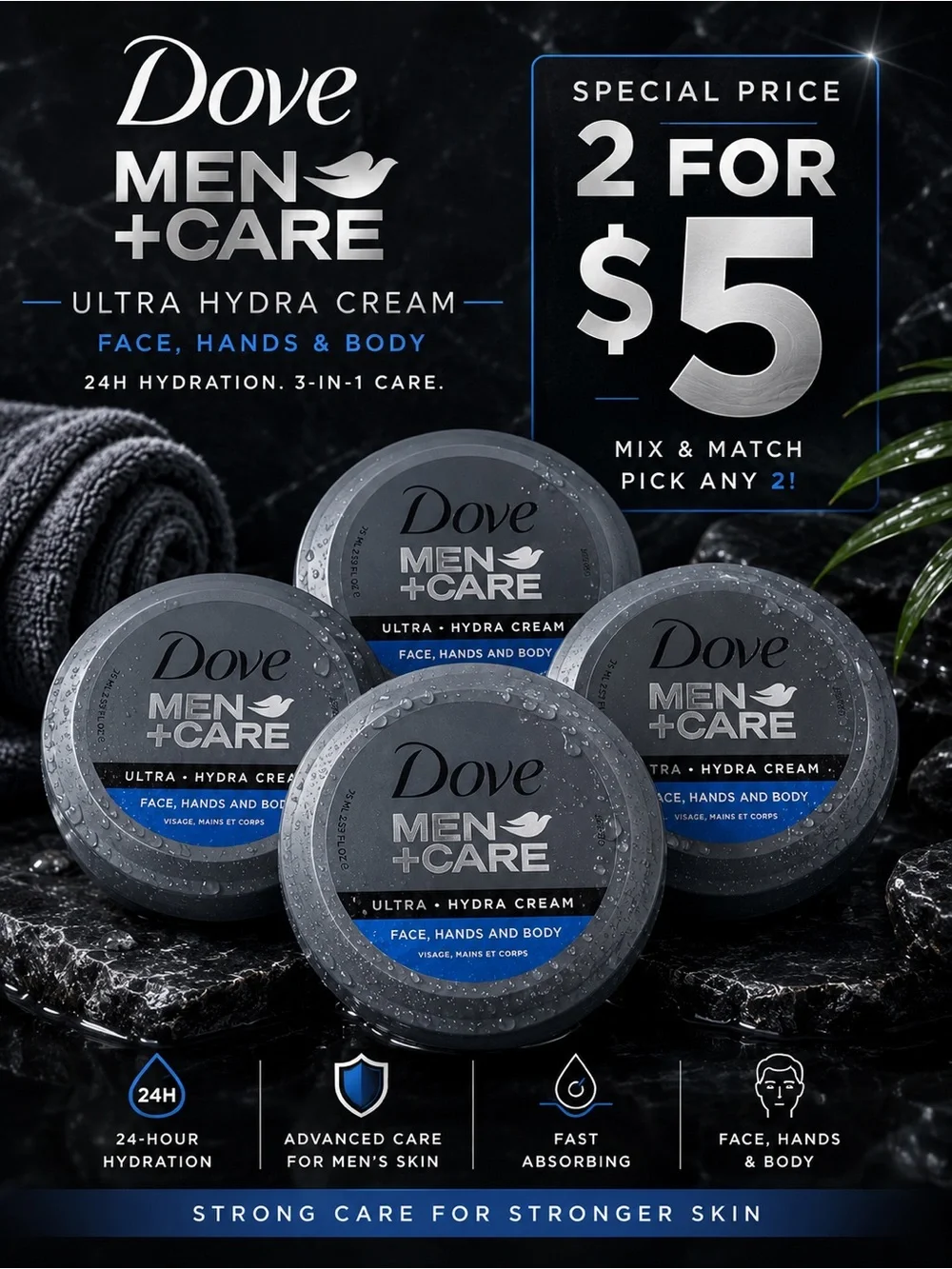 Dove Men+Care Ultra Hydra Cream – Face, Hands & Body | 2 for $5